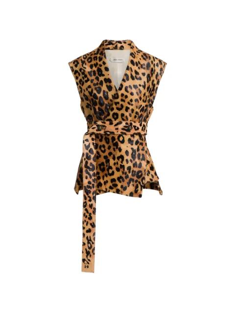 leopard print belted gilet jacket by ALBERTA FERRETTI