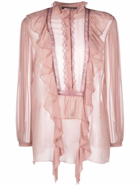 long-sleeved ruffled silk blouse by ALBERTA FERRETTI