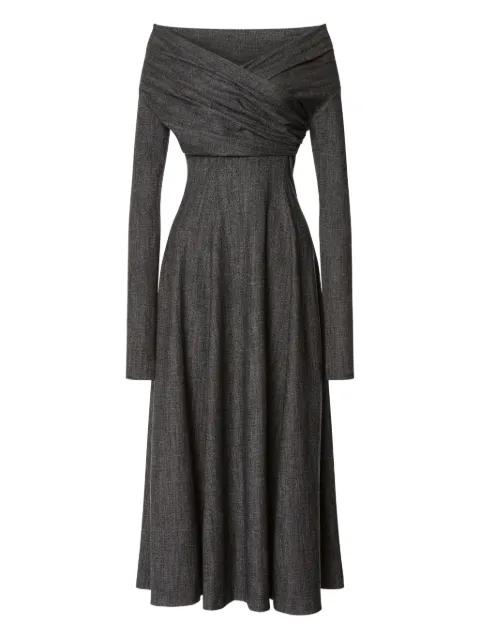 off-the-shoulder draped midi dress by ALBERTA FERRETTI