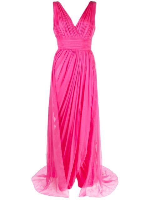 pleated silk-chiffon maxi dress by ALBERTA FERRETTI