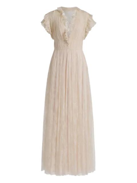 ruffled lace maxi dress by ALBERTA FERRETTI
