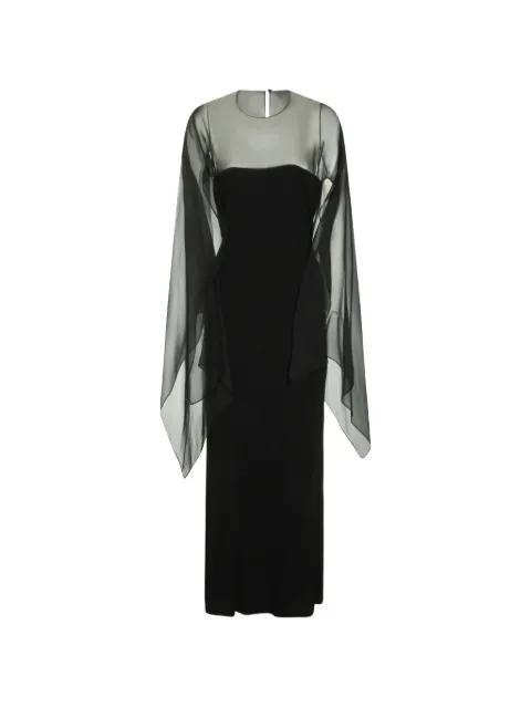 sheer-panel cape-sleeve maxi dress by ALBERTA FERRETTI