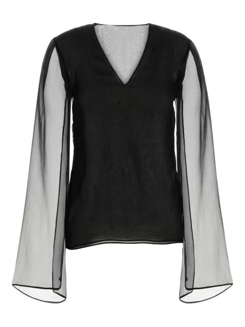 sheer-sleeve silk blouse by ALBERTA FERRETTI