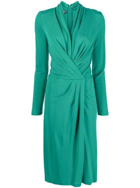 twisted-front long-sleeved midi dress by ALBERTA FERRETTI