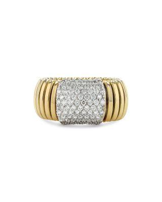 18K White & Yellow Gold Via Mercanti Diamond Pav&eacute; Tubogas Ring by ALBERTO MILANI