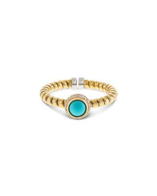 18K Yellow Gold Diamond & Turquoise Via Giardino Tubogas Small Rope Ring by ALBERTO MILANI