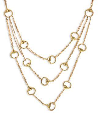 18K Yellow Gold Via Caneva Three Layer Horsebit Link Necklace by ALBERTO MILANI