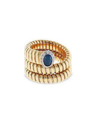 18K Yellow Gold Via Giardino Blue Sapphire & Diamond Tubogas Wrap Ring by ALBERTO MILANI