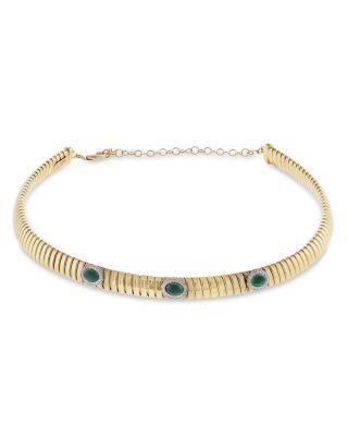 18K Yellow Gold Via Giardino Stone & Diamond Tubogas Triple Domed Collar Necklace by ALBERTO MILANI
