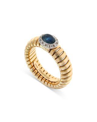 18K Yellow Gold Via Giardino Tubogas Domed Sapphire Cabochon & Diamond Ring by ALBERTO MILANI
