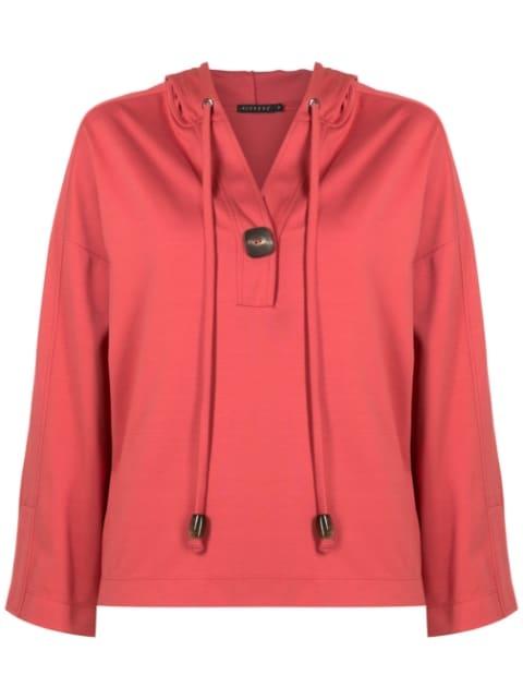 drawstring-hood button-placket shirt by ALCACUZ