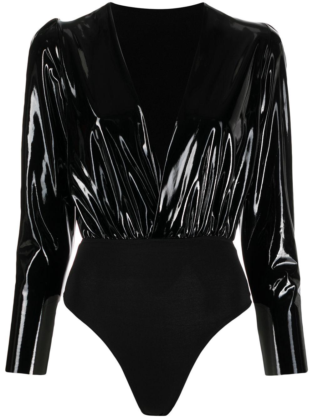 x Lia Aram faux-patent leather bodysuit by ALCHEMY