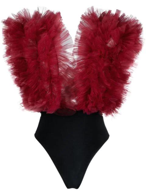 x Lia Aram ruffled sleeveless bodysuit by ALCHEMY