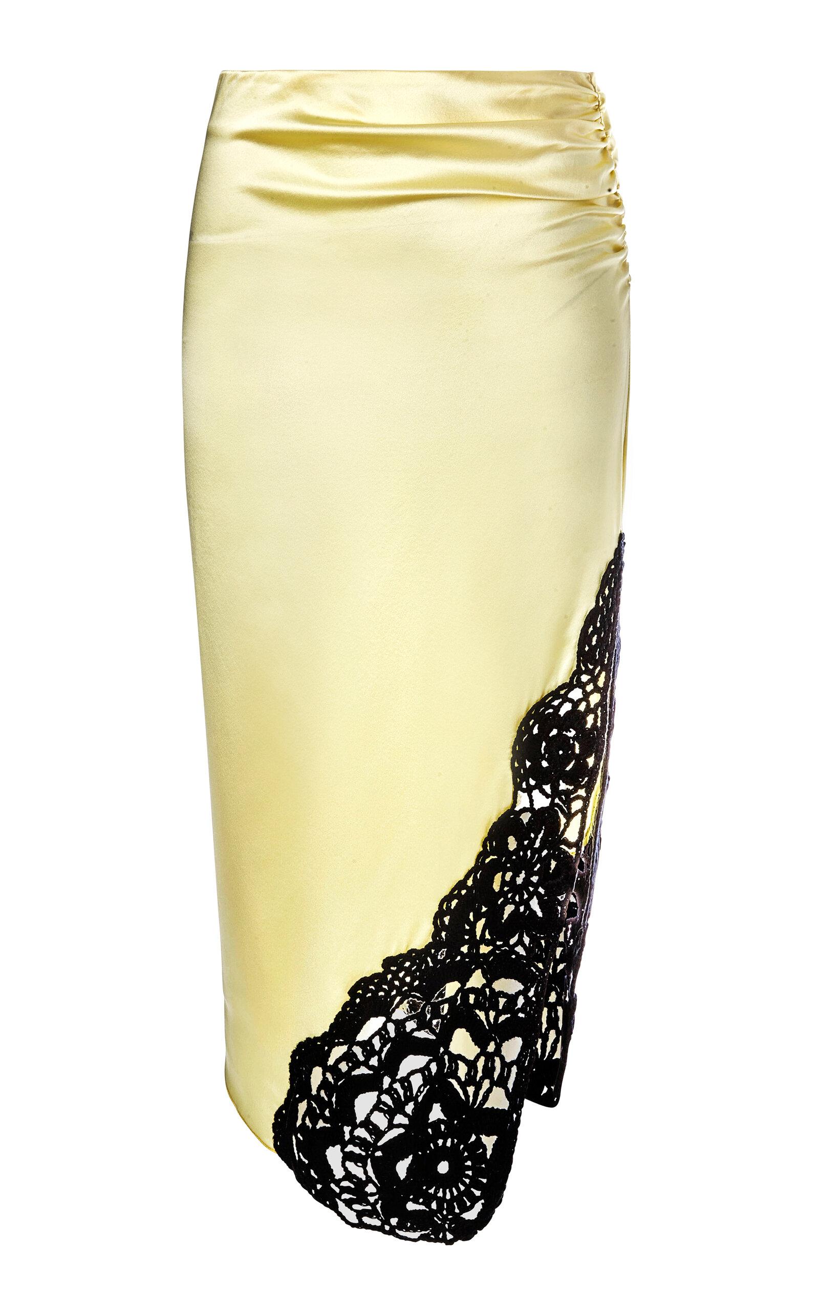 Alejandra Alonso Rojas - Crochet-Detailed Silk Midi Skirt - Yellow - - Moda Operandi by ALEJANDRA ALONSO ROJAS