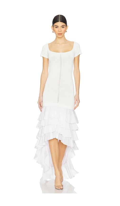 Alejandra Alonso Rojas Knit Ruffle Dress in White by ALEJANDRA ALONSO ROJAS