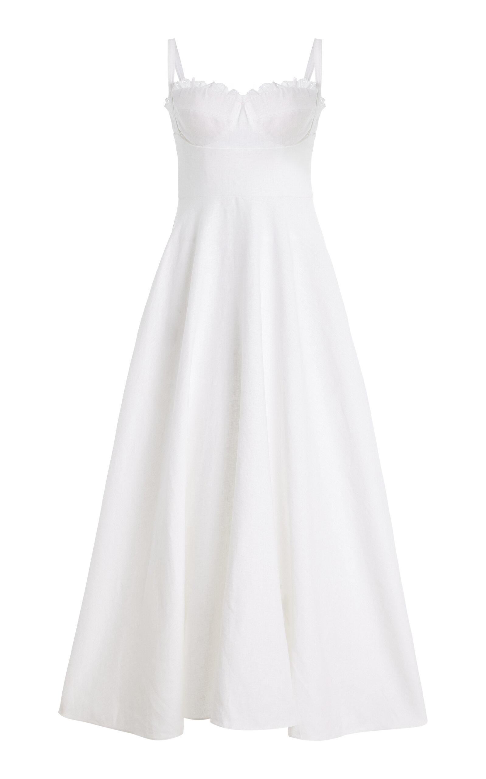 Alejandra Alonso Rojas - Linen Broderie Bustier Maxi Dress - White - - Moda Operandi by ALEJANDRA ALONSO ROJAS