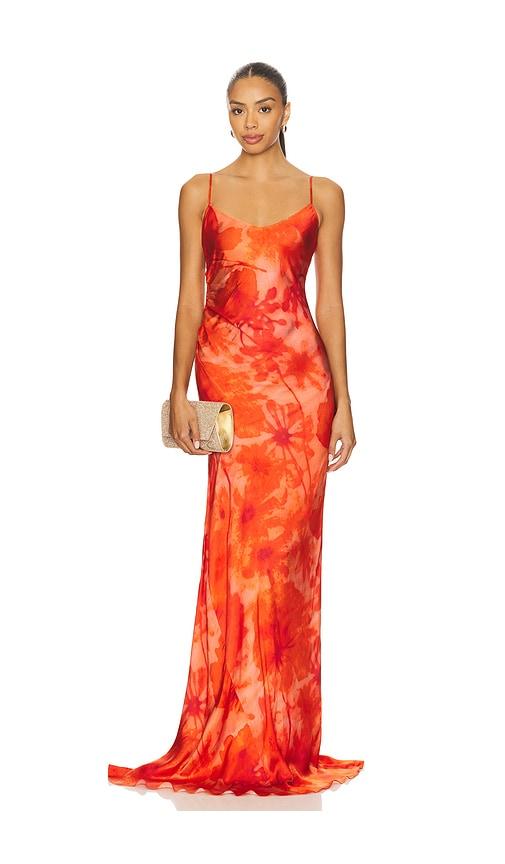 Alejandra Alonso Rojas Ruched Slip Gown in Red by ALEJANDRA ALONSO ROJAS