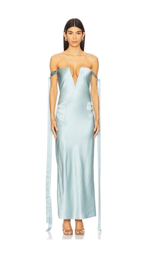 Alejandra Alonso Rojas V-neck Corest Dress in Teal by ALEJANDRA ALONSO ROJAS