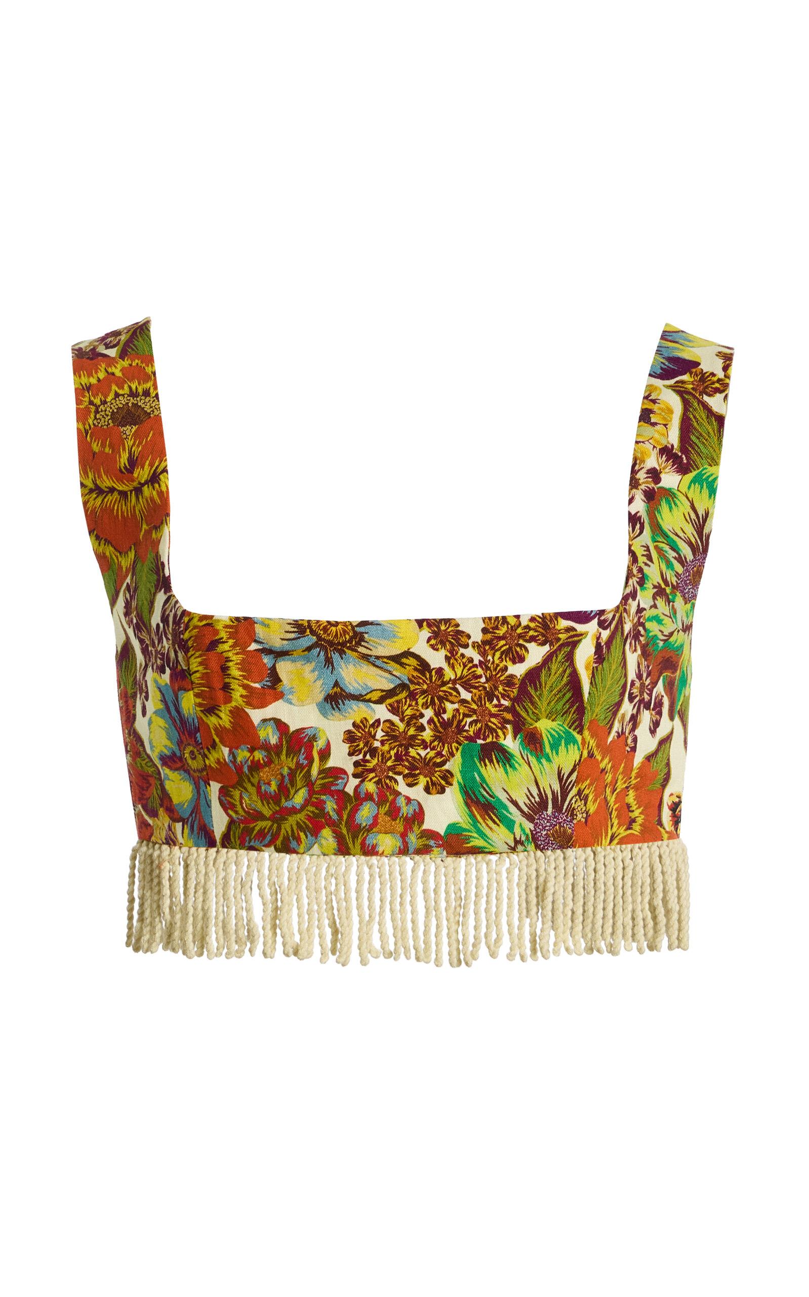 ALÉMAIS Lana Fringed Floral Linen Bralette - Moda Operandi by ALEMAIS