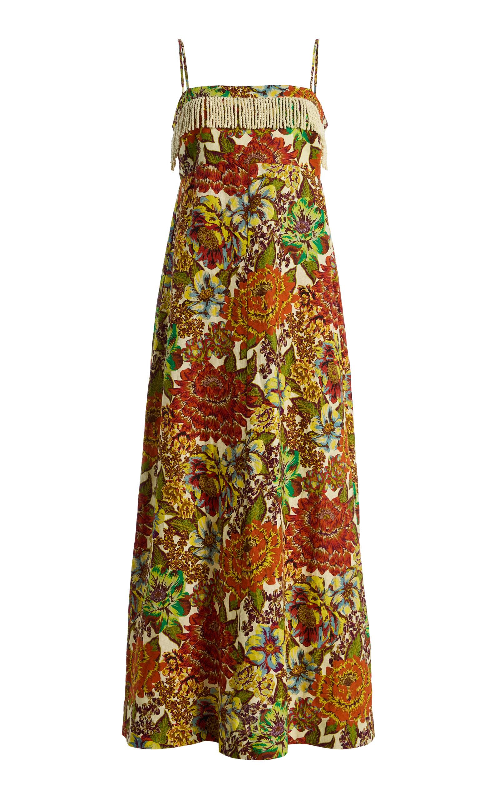 ALÉMAIS Lana Fringed Floral Linen Day Dress - Moda Operandi by ALEMAIS
