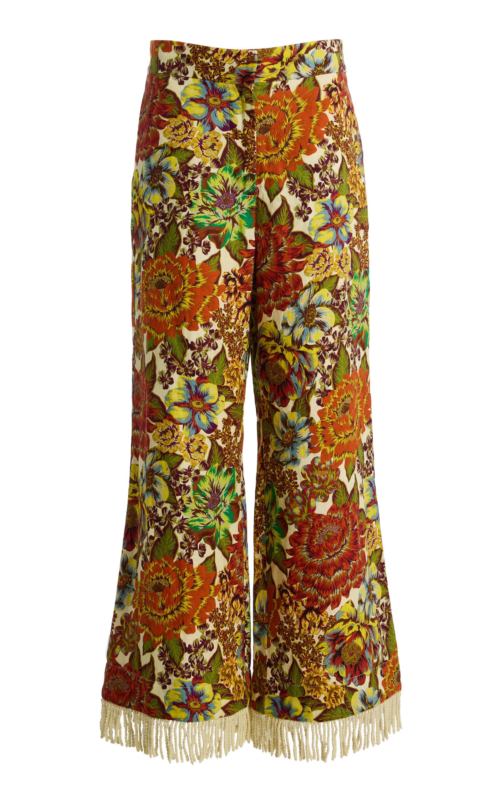 ALÉMAIS Lana Fringed Floral Linen Flared Pants - Moda Operandi by ALEMAIS