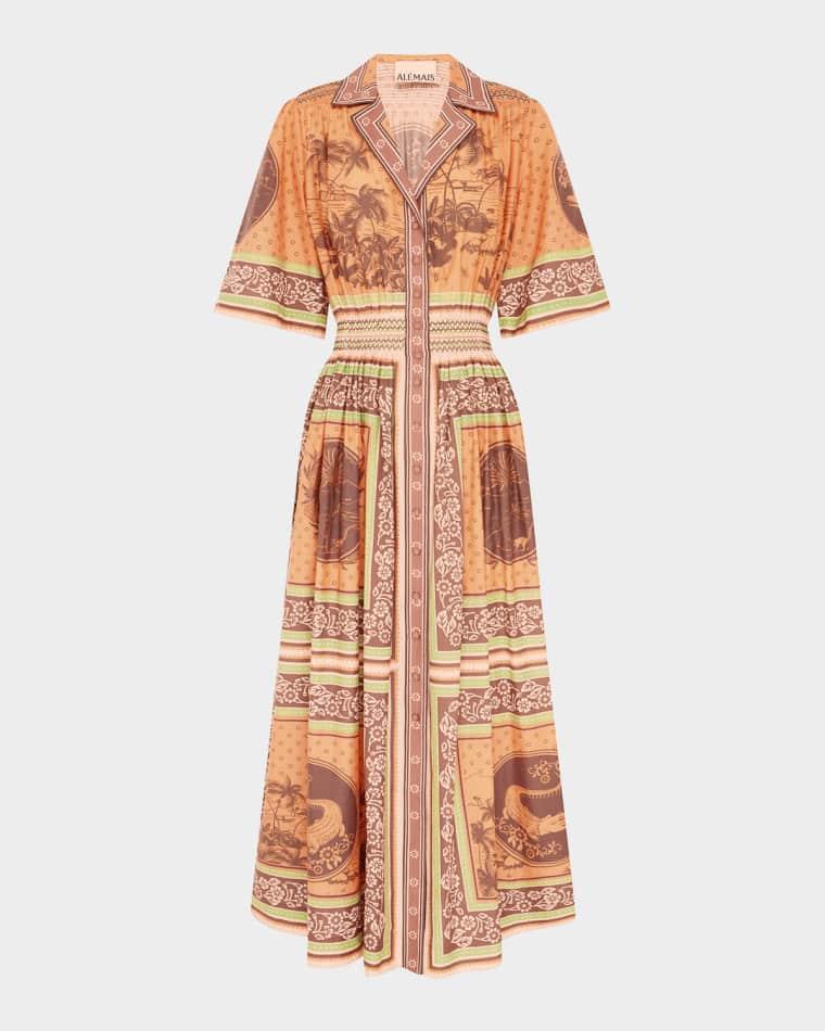 Alberta Smocked Maxi Shirtdress by ALEMAIS
