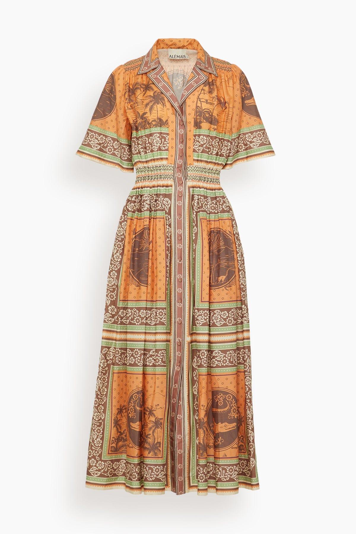 Alberta Smocked Shirtdress in Multi by ALEMAIS