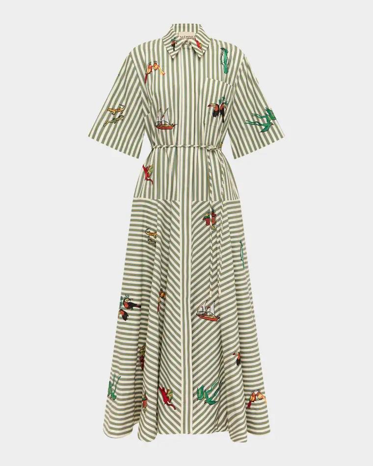 Bisou Embroidered Striped Shirtdress by ALEMAIS