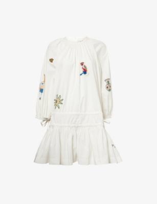 Carmine Embroidered Cotton Mini Dress by ALEMAIS