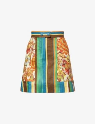 Charlie Striped-Floral Linen Mini Skirt by ALEMAIS