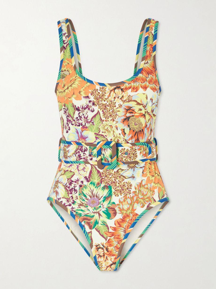 Charlie belted floral-print swimsuit by ALEMAIS