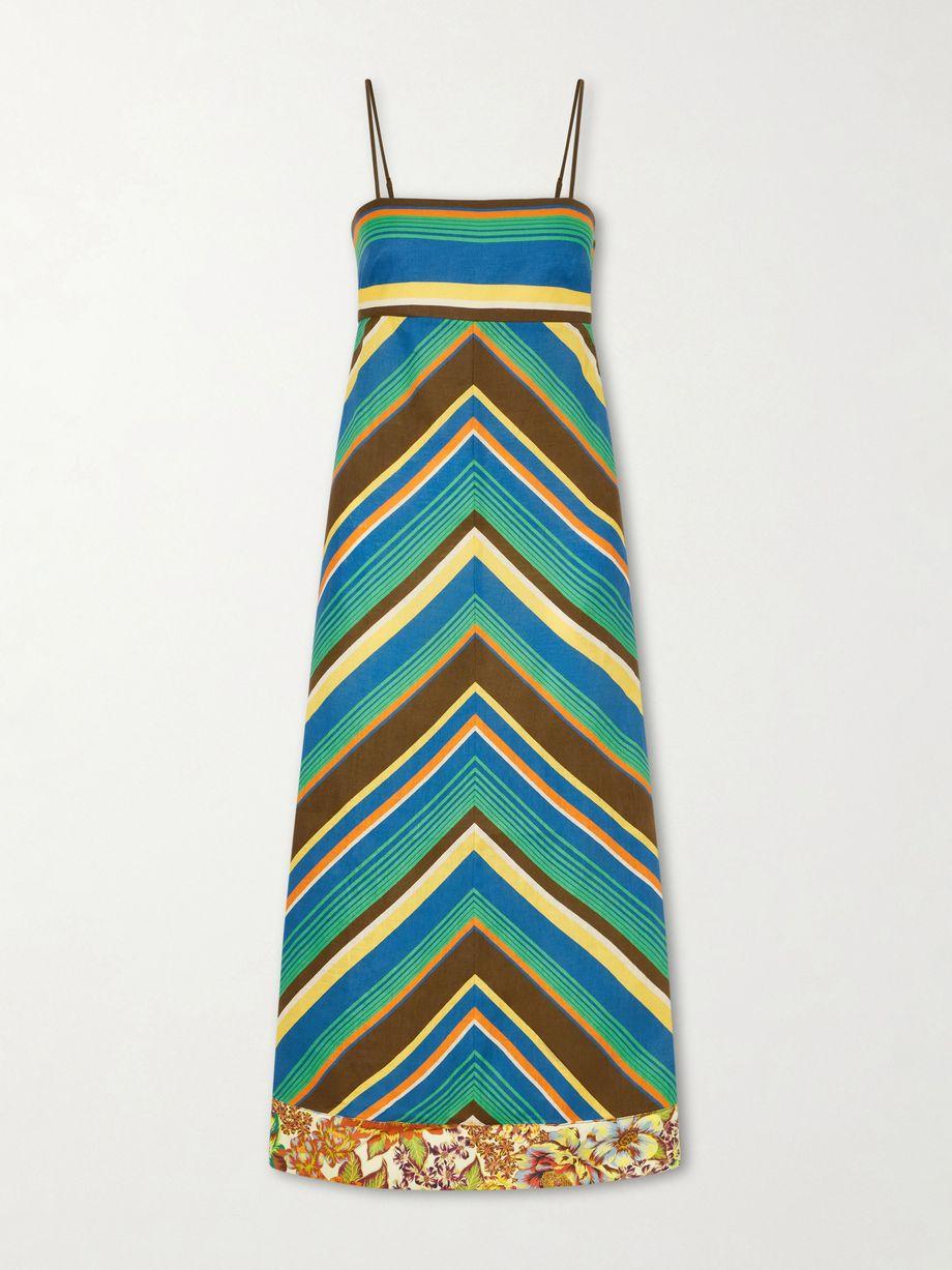 Charlie striped floral-print linen midi dress by ALEMAIS
