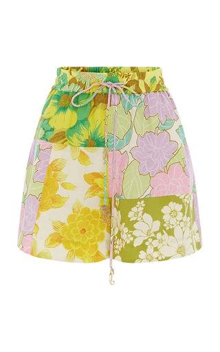Elora Patchwork Floral Linen Shorts by ALEMAIS