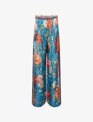Fletcher Graphic-Print Wide-Leg High-Rise Satin Trousers by ALEMAIS
