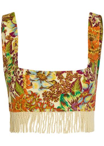 Lana floral-print fringed linen crop top by ALEMAIS