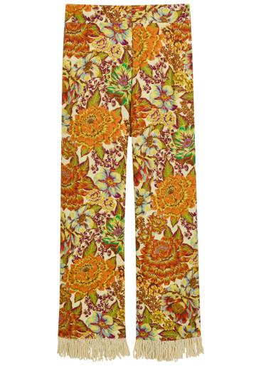 Lana floral-print fringed linen trousers by ALEMAIS