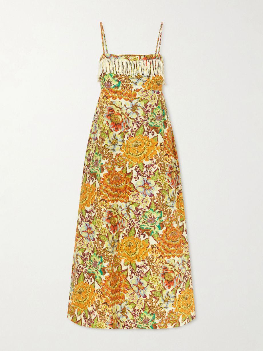 Lana fringed floral-print linen midi dress by ALEMAIS