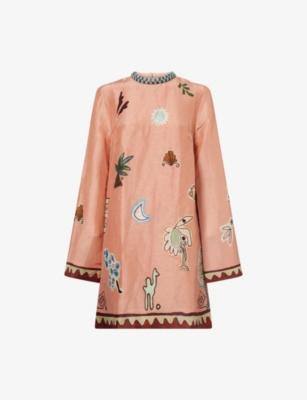 Laurence Graphic-Pattern Linen-And-Silk Mini Dress by ALEMAIS