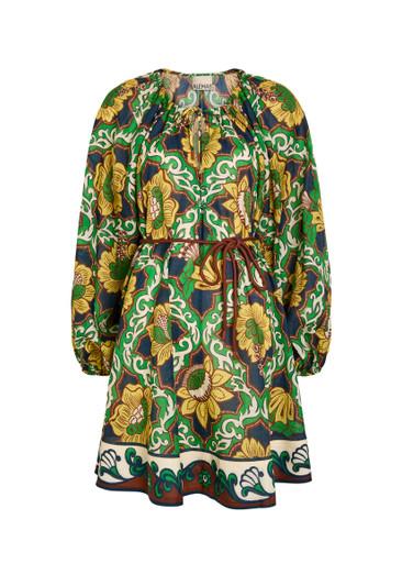 Liana belted printed ramie mini dress by ALEMAIS