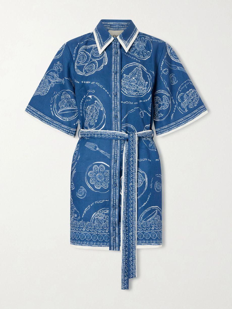 Lucky belted printed linen mini dress by ALEMAIS