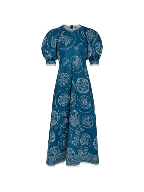 Lucky graphic-print puff-sleeve midi dress by ALEMAIS