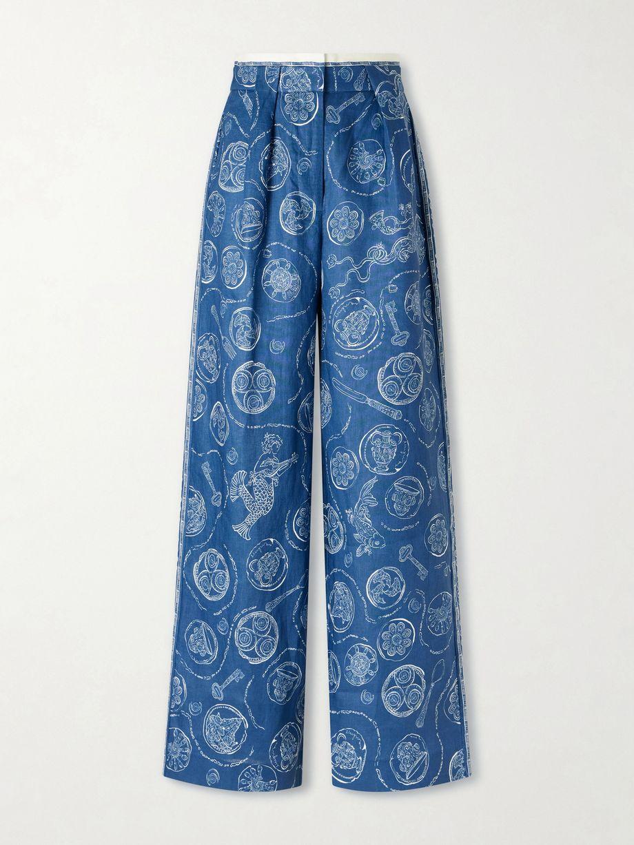 Lucky pleated printed linen wide-leg pants by ALEMAIS