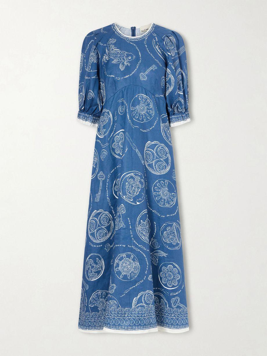 Lucky printed linen midi dress by ALEMAIS