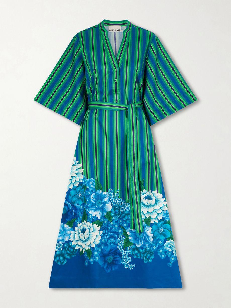 Margo belted striped floral-print organic cotton-poplin midi dress by ALEMAIS