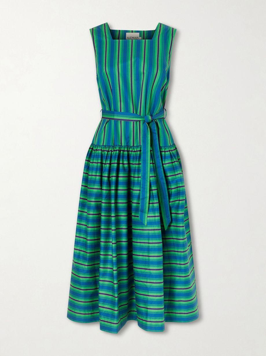 Margo belted striped organic cotton-poplin midi dress by ALEMAIS