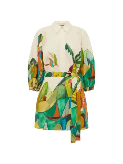 Mokshini puff-sleeve printed mini dress by ALEMAIS