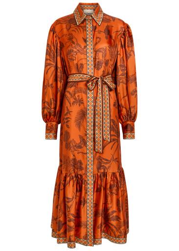 Monkey Dance printed silk midi shirt dress by ALEMAIS