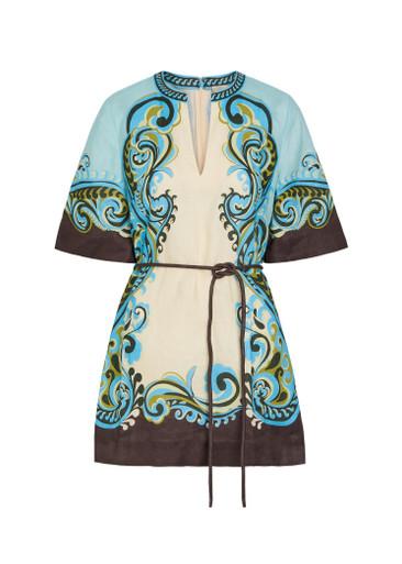 Natalia printed belted linen mini dress by ALEMAIS