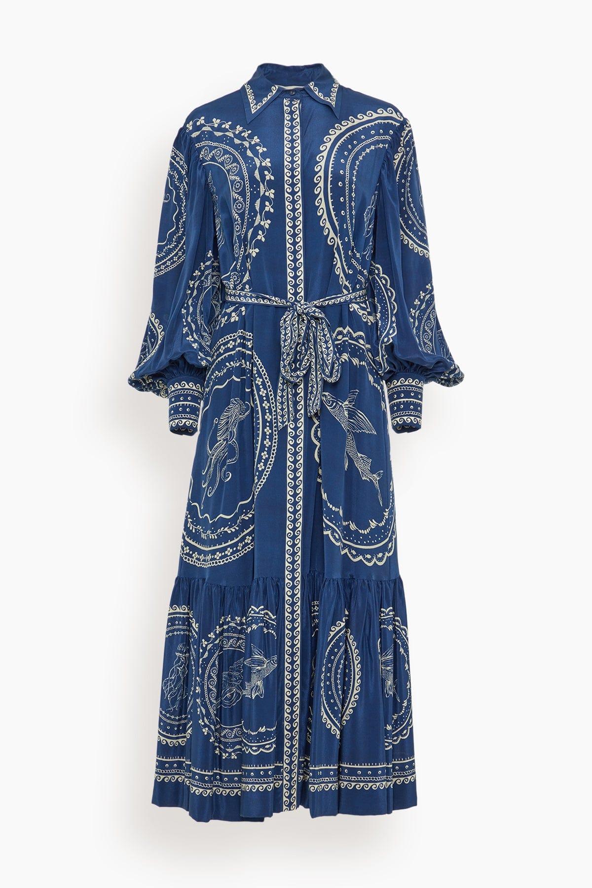 Oceane Silk Shirtdress in Blue (TS) by ALEMAIS