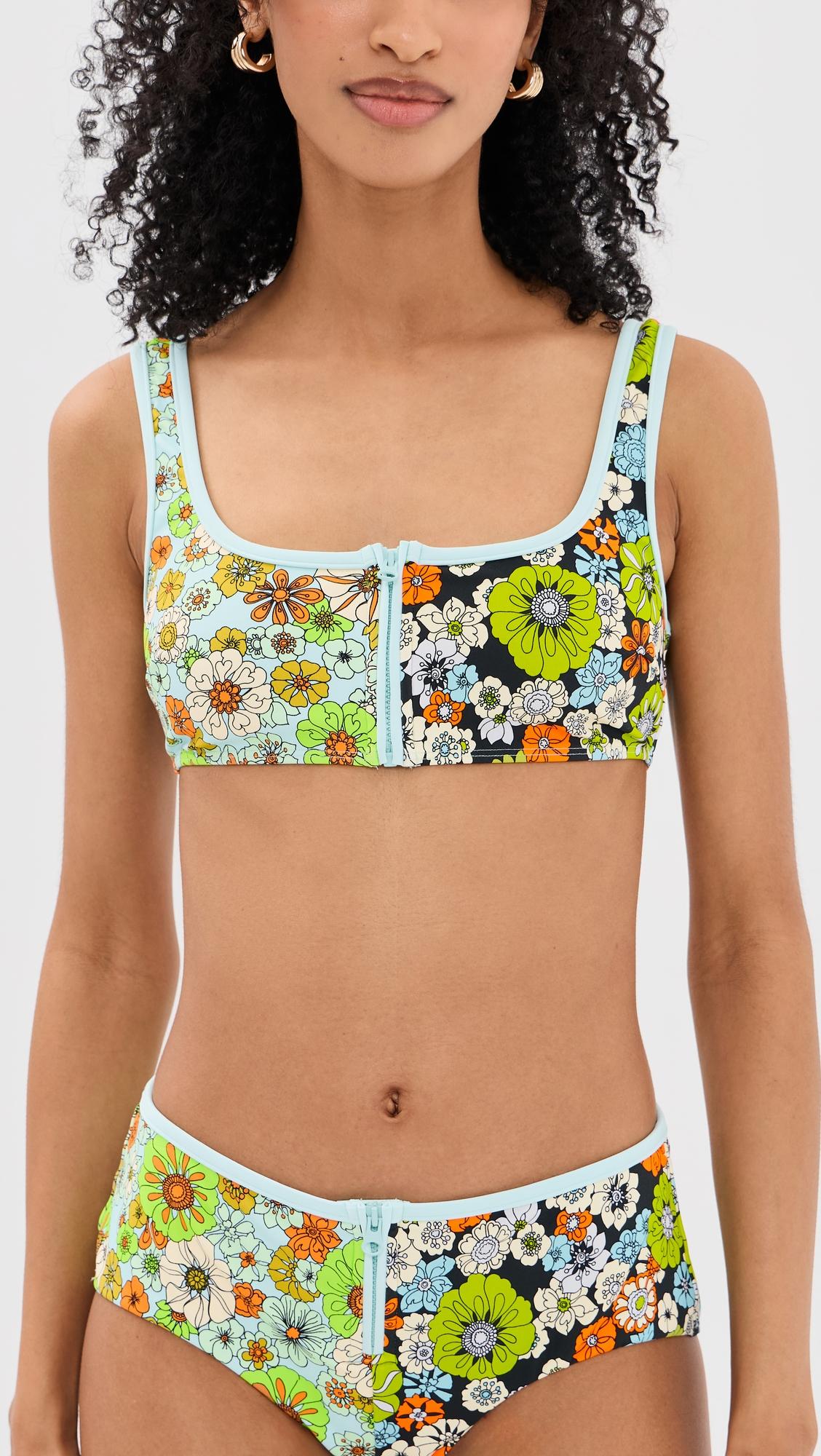Orange Blossom Zip Scoop Bikini Top by ALEMAIS